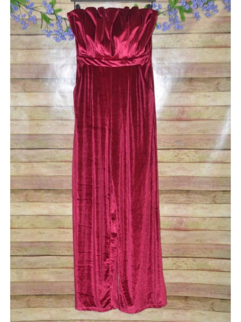 NWT Entro Womens M Fuchsia Velvet Wide Leg Jumpsuit Pleated Bust Sexy Night Out